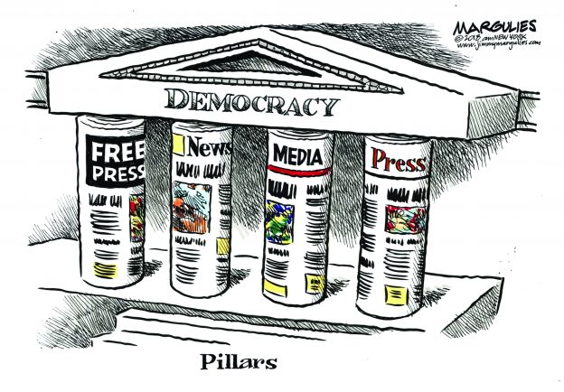 Pillars by Jimmy Margulies, editorial cartoon, exhibition