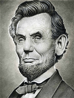 Abraham Lincoln by Drew Friedman (All the Presidents, Fantagraphics, 2019).